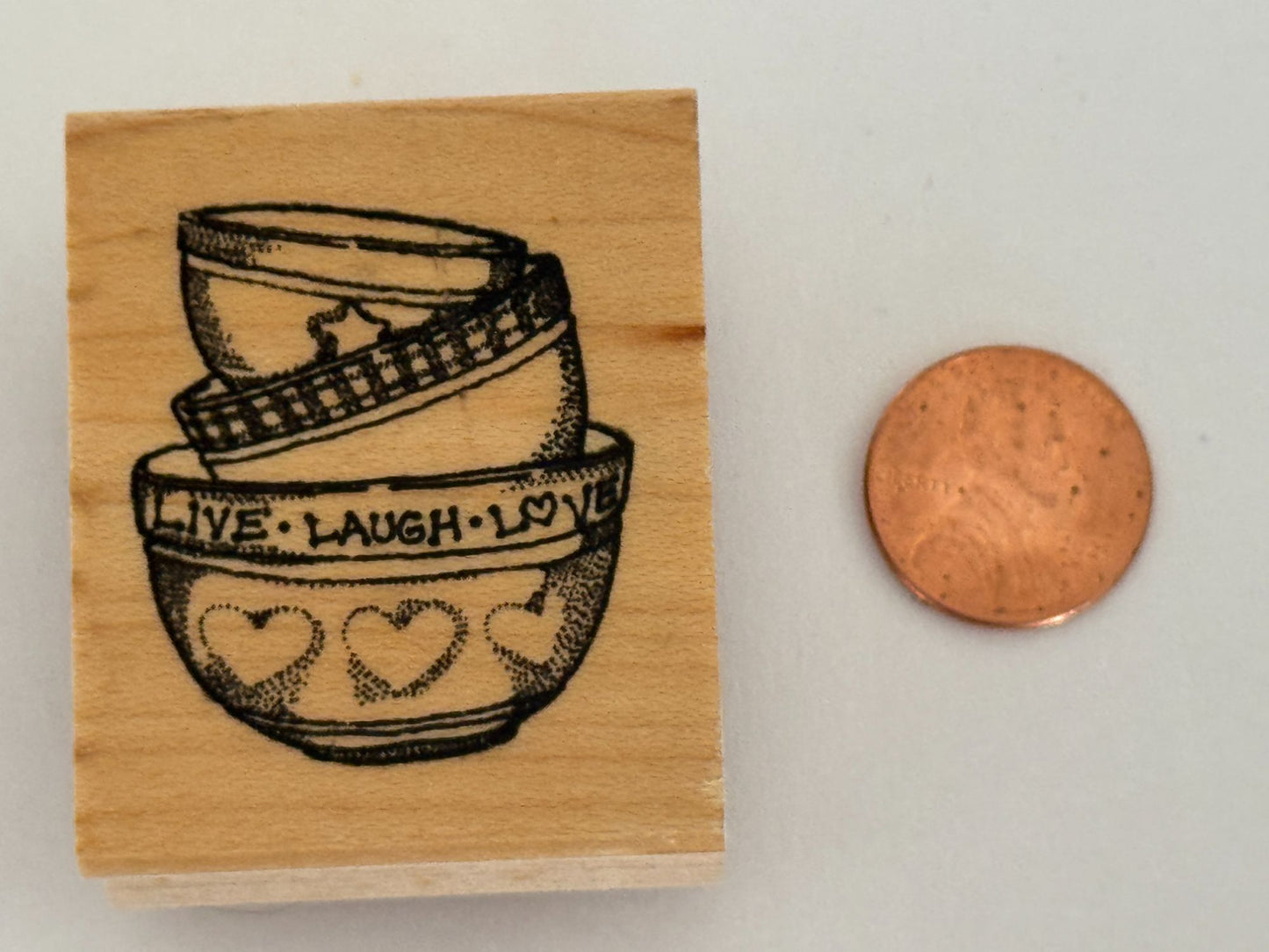 Great Impressions Rubber Stamp Stacked Bowls Live Laugh Love Baking Cooking Wood