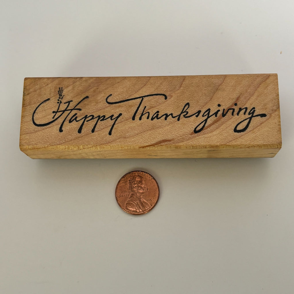 Delafield Rubber Stamp Happy Thanksgiving Wheat Script Cardmaking Sentiment Fall Autumn Words Holidays