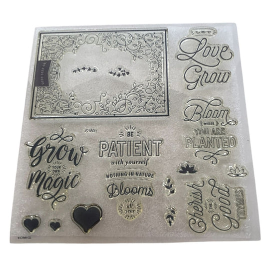 CTMH Acrylic Stamp Set Bloom and Grow Flower Garden Seed Packet My Acrylix S1801