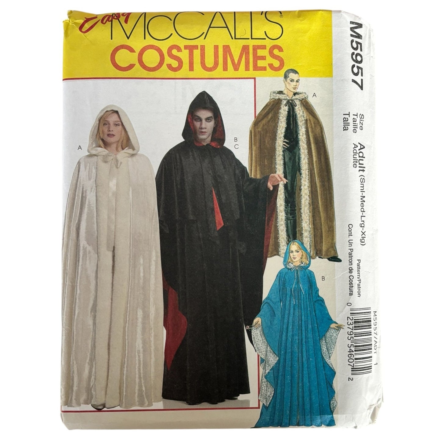 McCalls Sewing Pattern M5957 Adult Easy Halloween Costume Cloak Cape Cosplay Renaissance S-XL Uncut