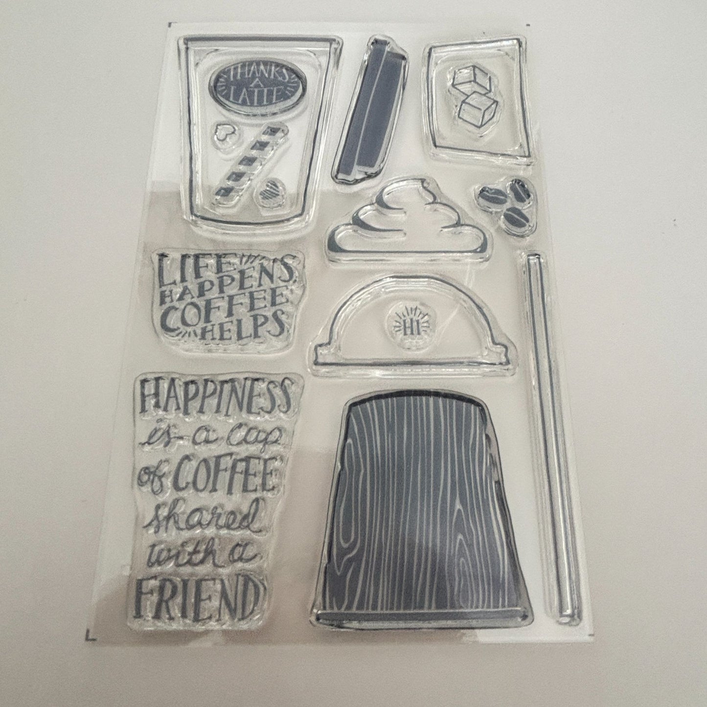 Stampin Up Coffee Cafe Acrylic Stamps Thanks a Latte Friends Cardmaking Drink Ice Straw