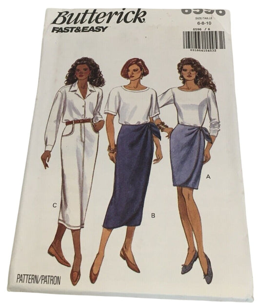 Butterick Sewing Pattern 6596 Wrap Skirt Minimalist Modest Work 1990s 6 8 10 UC