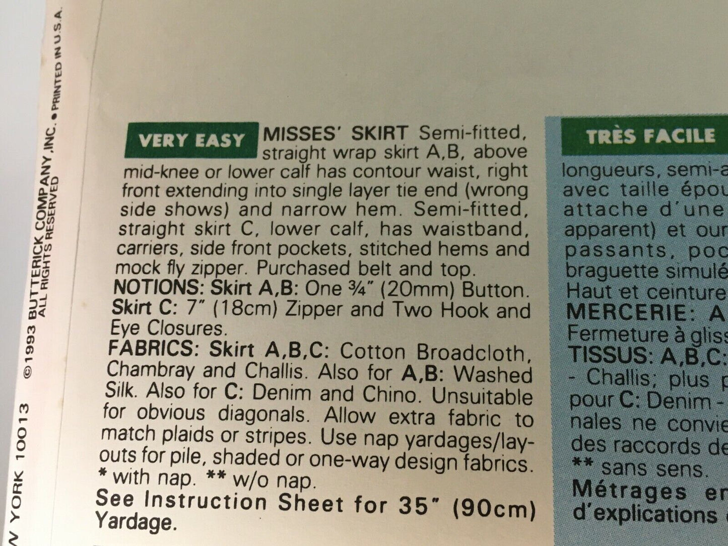 Butterick Sewing Pattern 6596 Wrap Skirt Minimalist Modest Work 1990s 6 8 10 UC