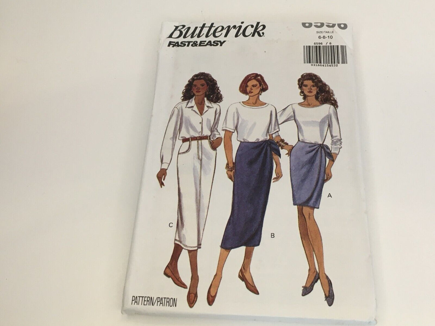 Butterick Sewing Pattern 6596 Wrap Skirt Minimalist Modest Work 1990s 6 8 10 UC