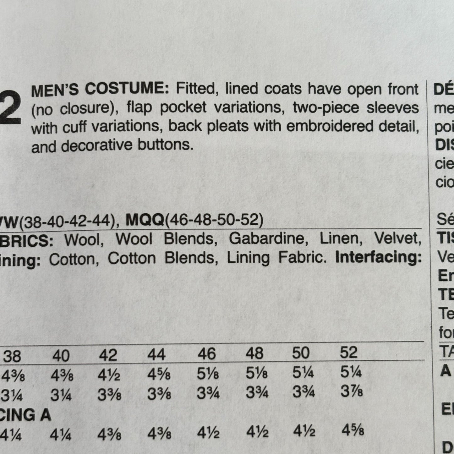 McCalls Sewing Pattern M7762 Outlander Coat Costume Mens Highland 38-44 Uncut