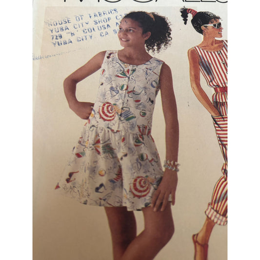 McCalls Sewing Pattern 3654 Girls Dress Jumpsuit Romper Summer Easy Small 7 UC