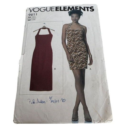 Vogue Elements Sewing Pattern 9811 Misses Halter Sheath Dress Very Easy 6-22 UC