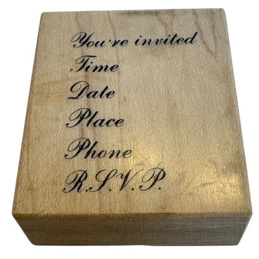 PSX Rubber Stamp Invitation Template Party Event RSVP Date Time Card Making E438