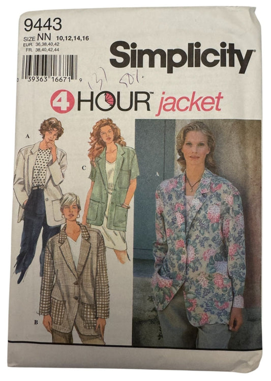 Simplicity Sewing Pattern 9443 Jacket Blazer Work 4 Hour Casual 10 12 14 16 UC