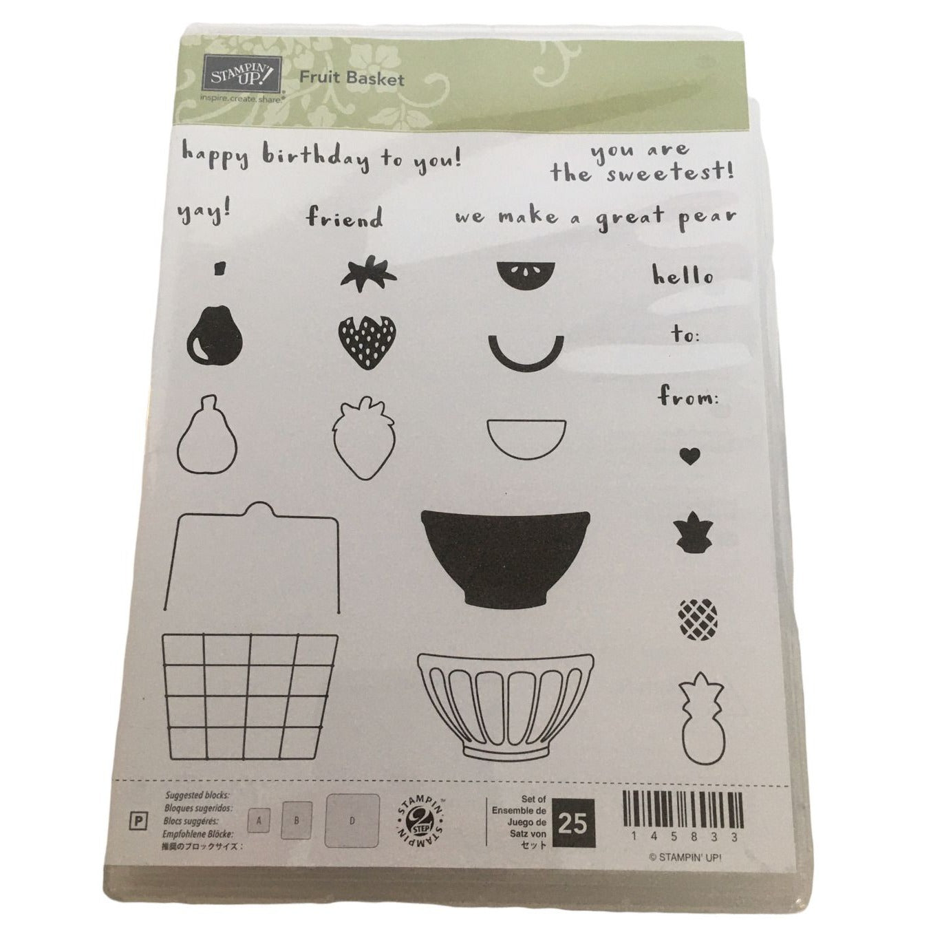 Stampin Up Fruit Basket Acrylic Stamps Food Hello Happy Birthday Friend To From