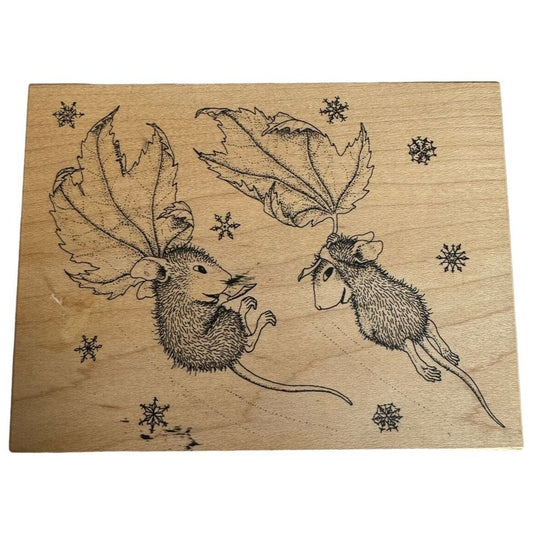 Stampa Rosa Rubber Stamp House Mouse Winter Wind Mouse Flying Leaves Snow Muzzy