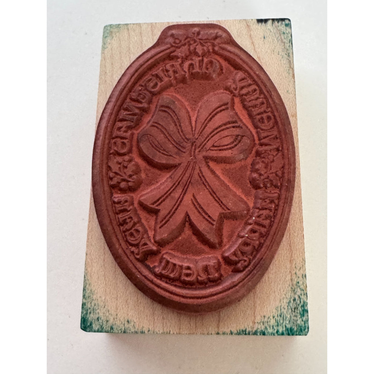PSX Rubber Stamp Merry Christmas Happy New Year Bow Holidays Greeting Sentiment