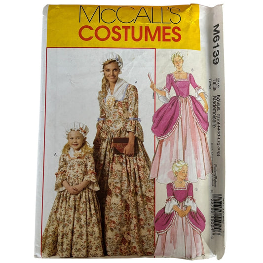McCalls Sewing Pattern M6139 Colonial Dress Historical Costume 8-22 Uncut Bonnet American History
