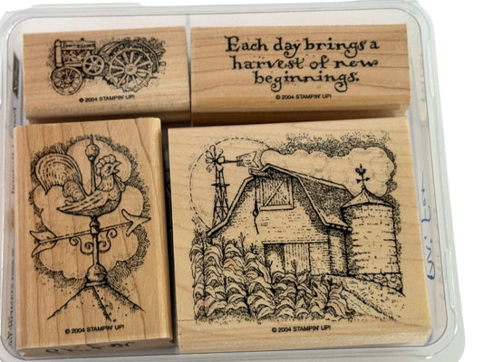 Stampin Up Wood Rubber Stamps Peaceful Pastoral Farm Barn Tractor Weather Vane