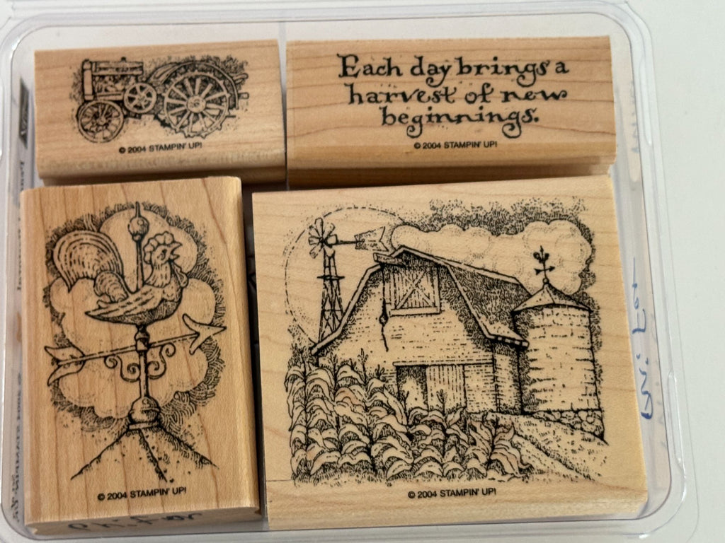 Stampin Up Wood Rubber Stamps Peaceful Pastoral Farm Barn Tractor Weather Vane
