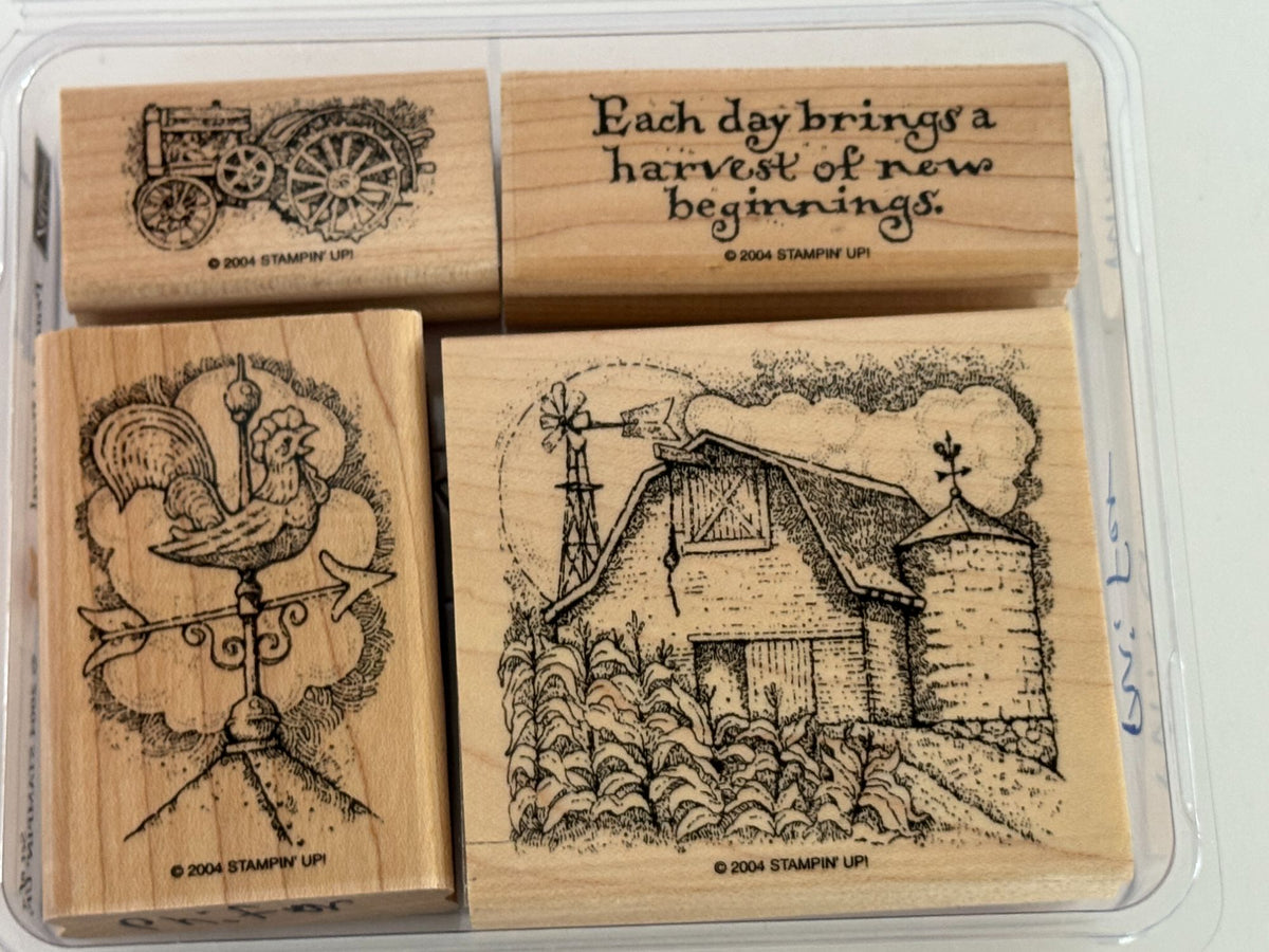 Stampin Up Wood Rubber Stamps Peaceful Pastoral Farm Barn Tractor Weather Vane