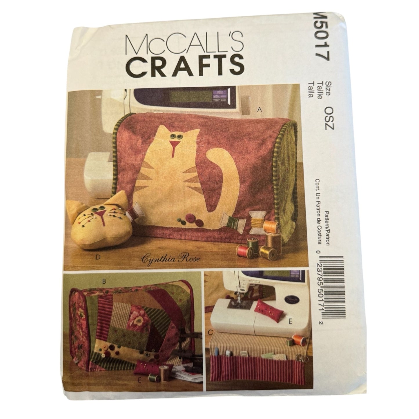 McCalls Pattern M5017 Sewing Machine Cover Craft Room Decor Organizer Cat Uncut