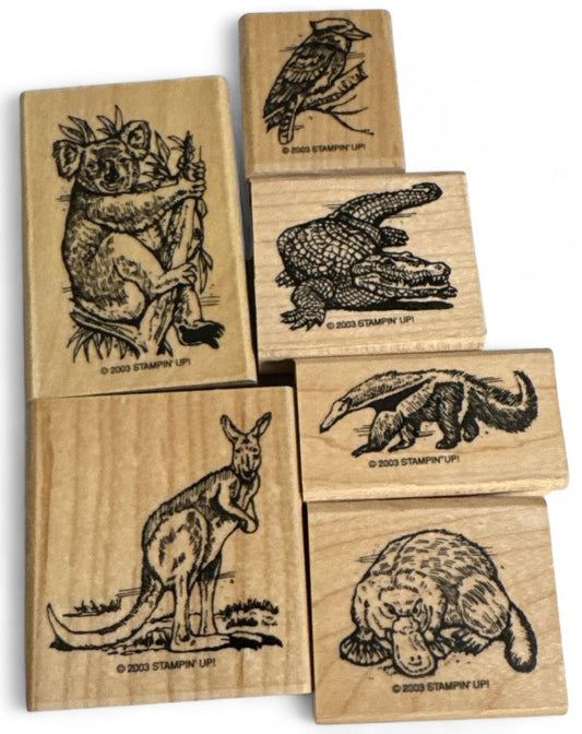 Stampin Up Rubber Stamps In the Outback Australian Kangaroo Koala Bear Platypus