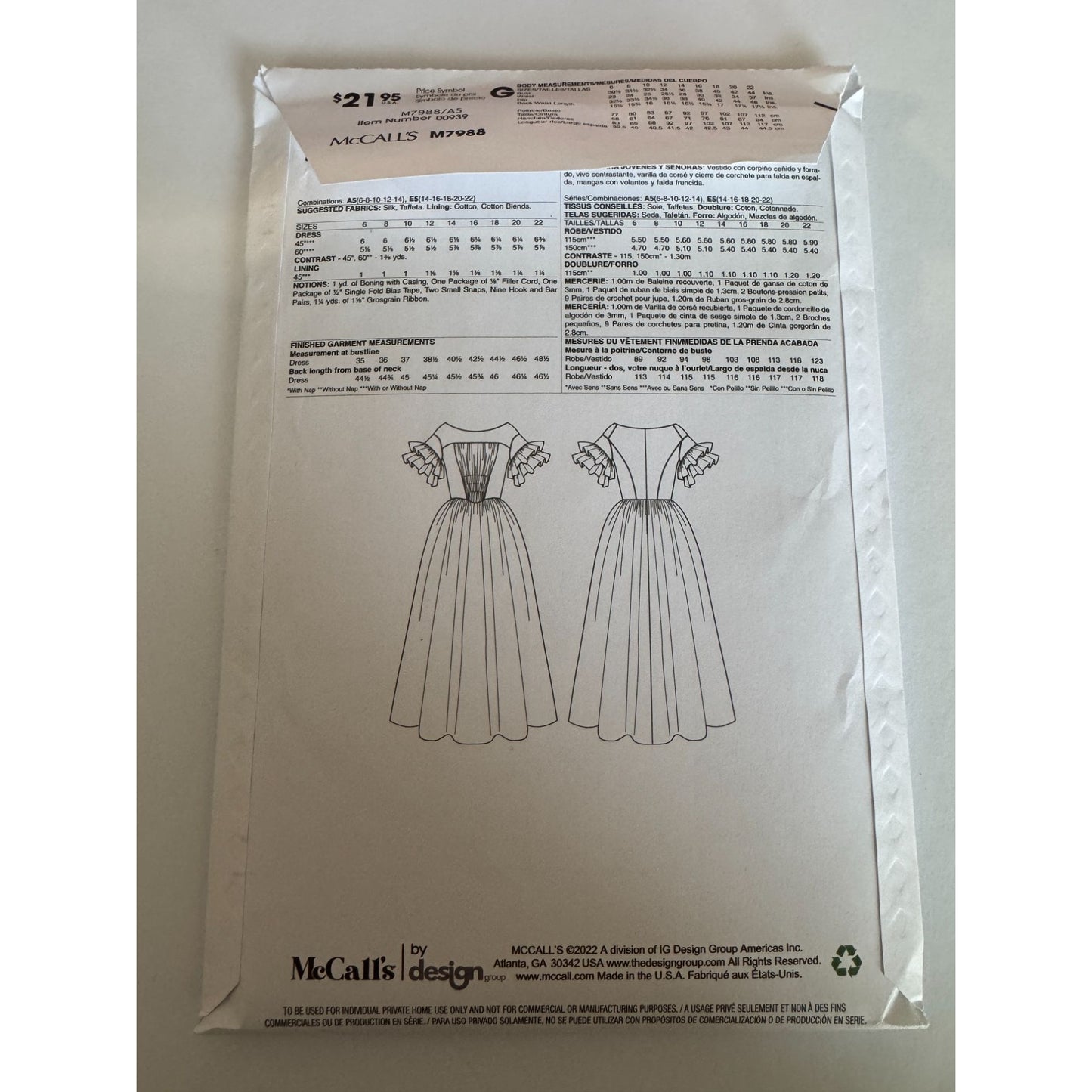 McCalls Costume Sewing Pattern M7988 Historical Dress Victorian Size 6-14 Uncut
