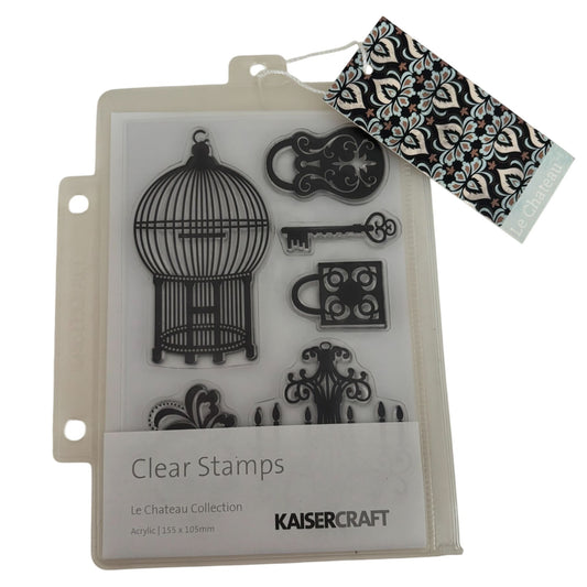 KaiserCraft Clear Stamp Set Le Chateau Birdcage Key Vintage Paris Card Making Chandelier Steampunk