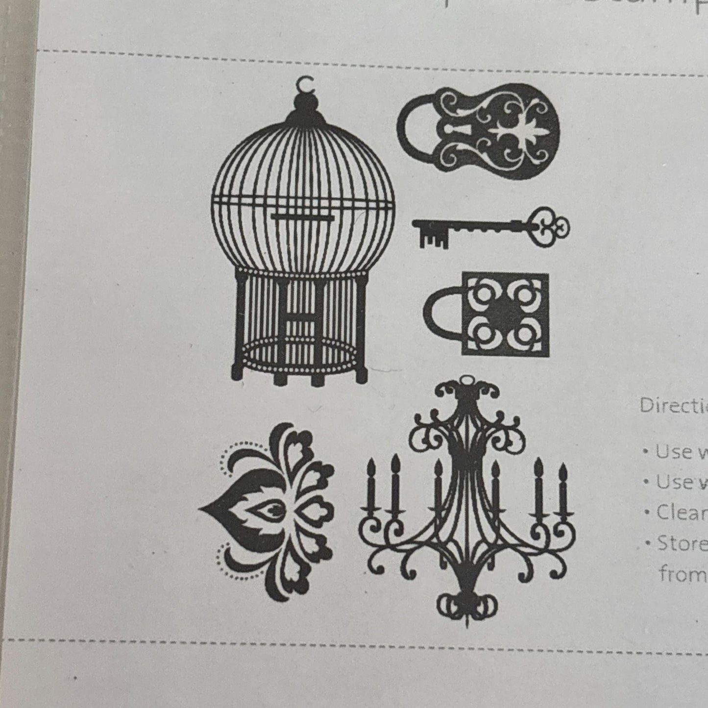 KaiserCraft Clear Stamp Set Le Chateau Birdcage Key Vintage Paris Card Making Chandelier Steampunk