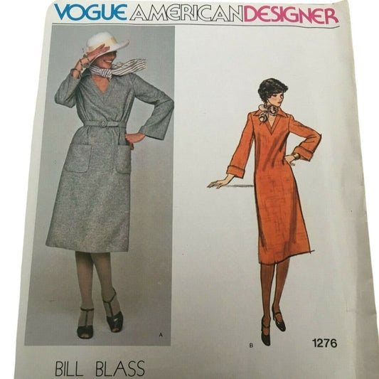 Vogue Sewing Pattern 1276 Bill Blass Designer Midi Dress Vintage 70s Size 10 Uncut