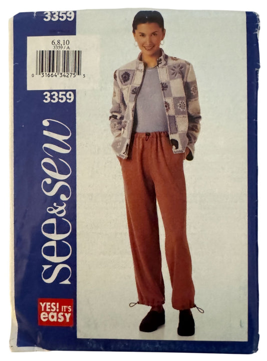 See & Sew Butterick Sewing Pattern 3359 Jogger Pants Cord Stoppers Ankle 6 8 10