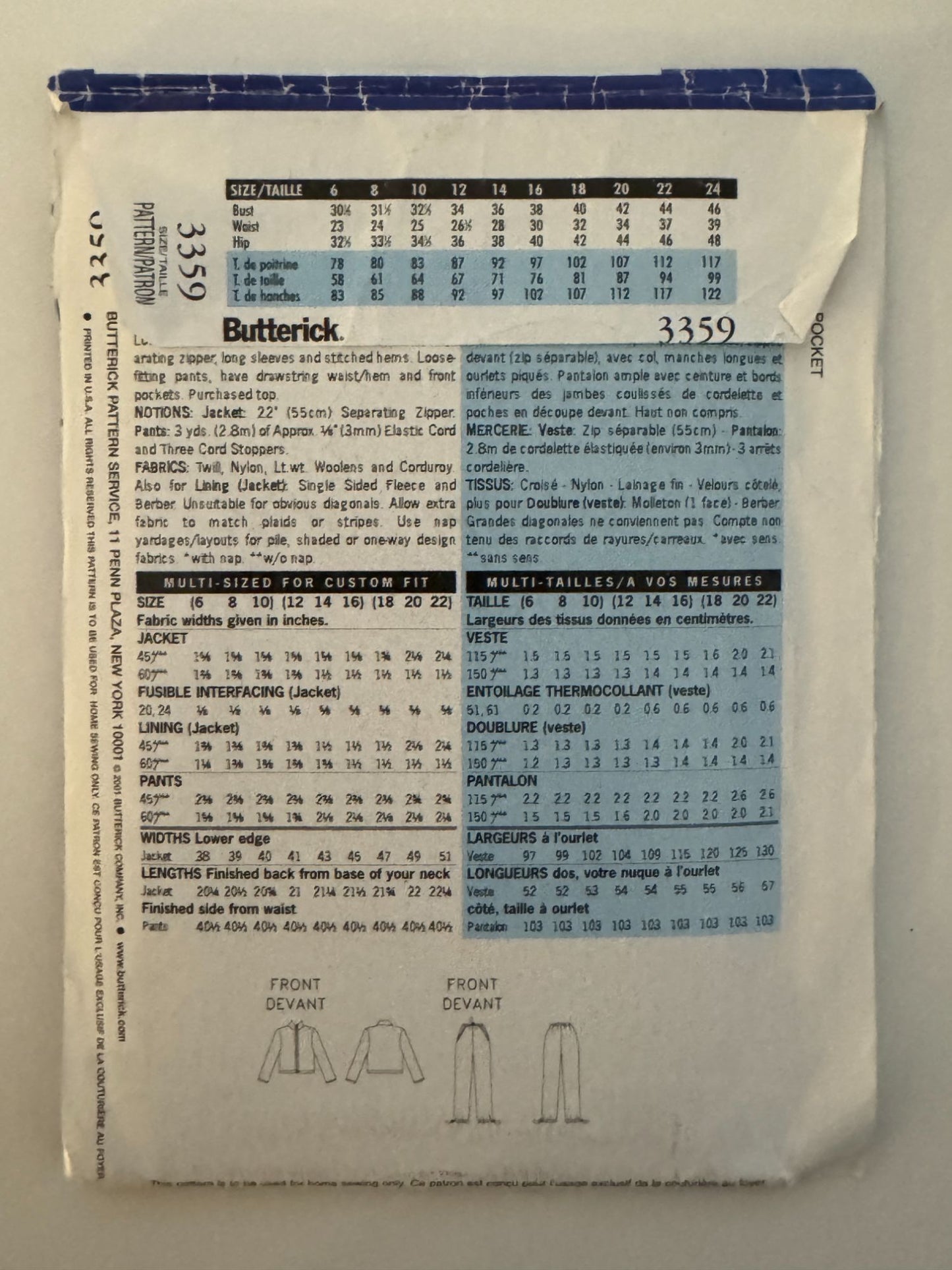 See & Sew Butterick Sewing Pattern 3359 Jogger Pants Cord Stoppers Ankle 6 8 10