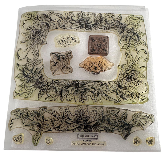 CTMH Acrylic Stamp Set Victorian Blossoms Frame Flowers Mini Butterfly D1123