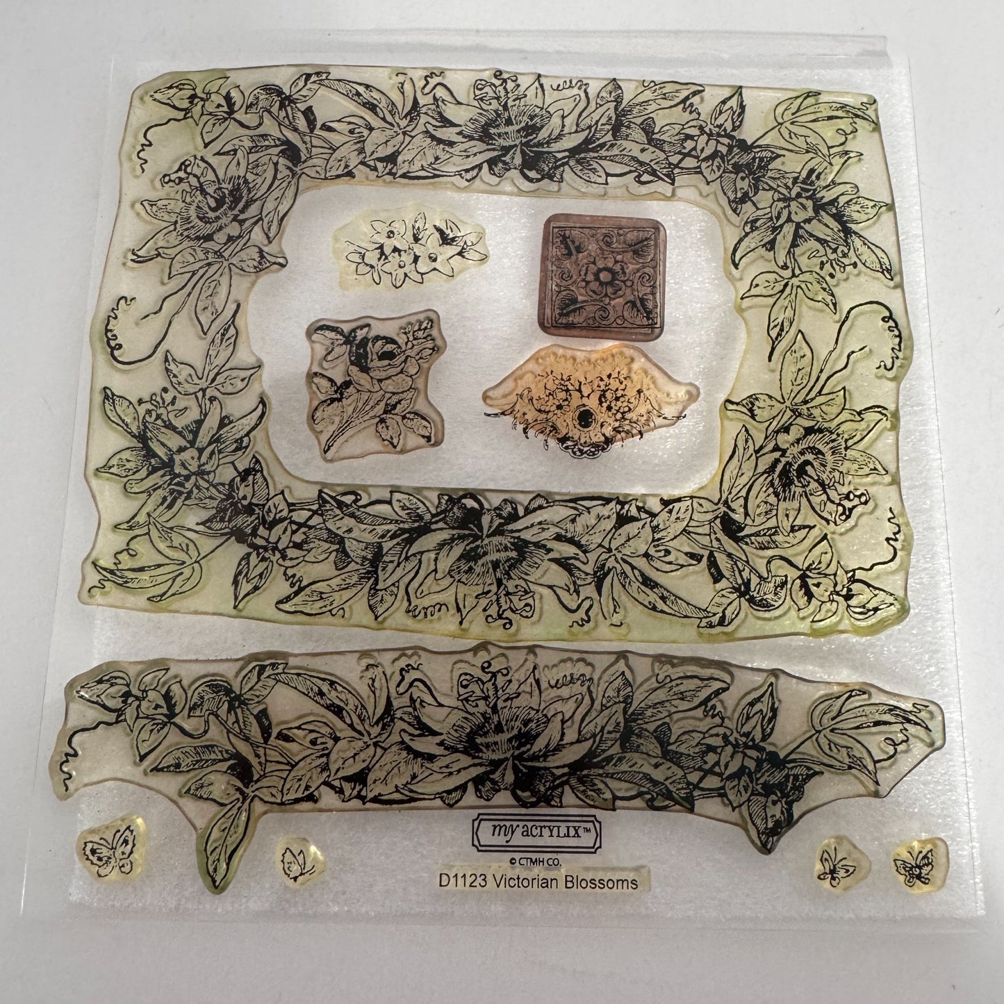 CTMH Acrylic Stamp Set Victorian Blossoms Frame Flowers Mini Butterfly D1123