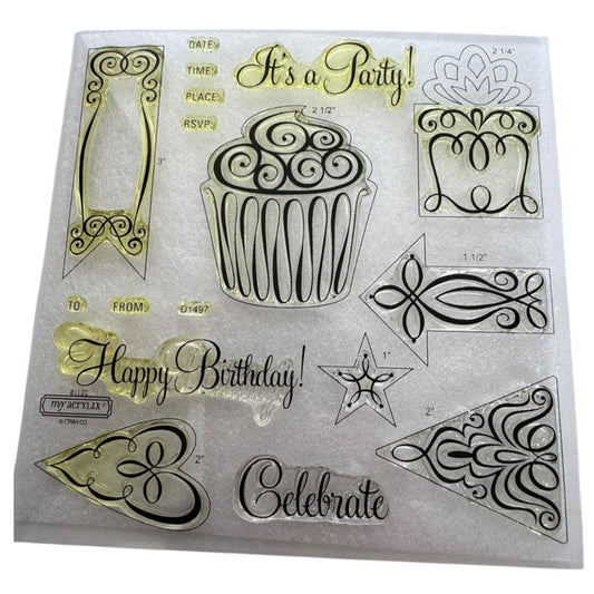 CTMH My Acrylix Acrylic Stamp Set Its a party Birthday Cupcake Invitation RSVP