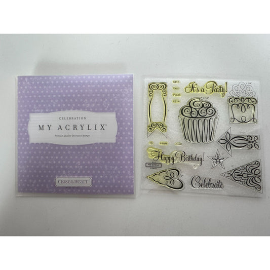 CTMH My Acrylix Acrylic Stamp Set Its a party Birthday Cupcake Invitation RSVP