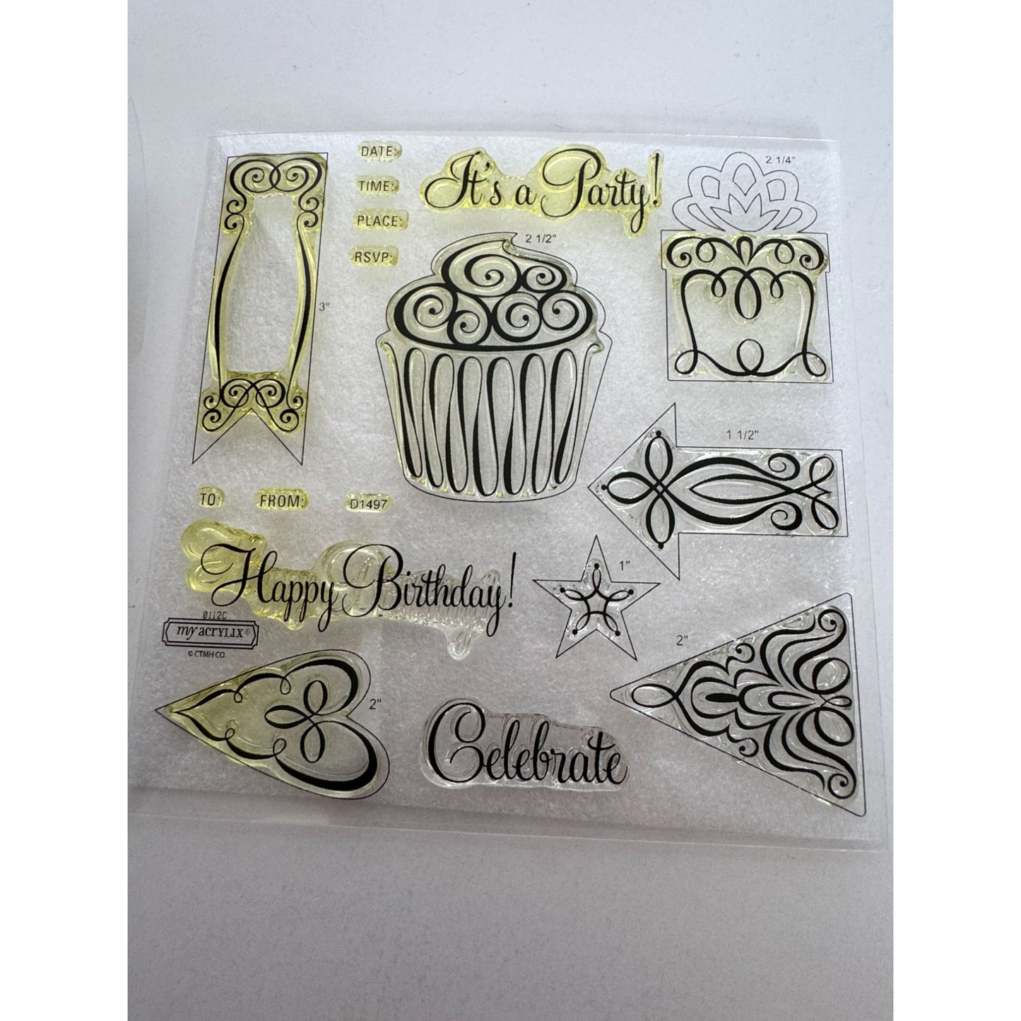 CTMH My Acrylix Acrylic Stamp Set Its a party Birthday Cupcake Invitation RSVP