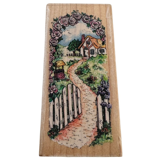 Stampendous Rubber Stamp Cottage Path House English Garden Fence Flower Arch