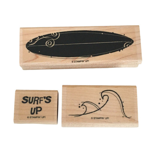 Stampin Up Rubber Stamp Just Surfing Wave Surfboard Ocean Beach Rare Retired