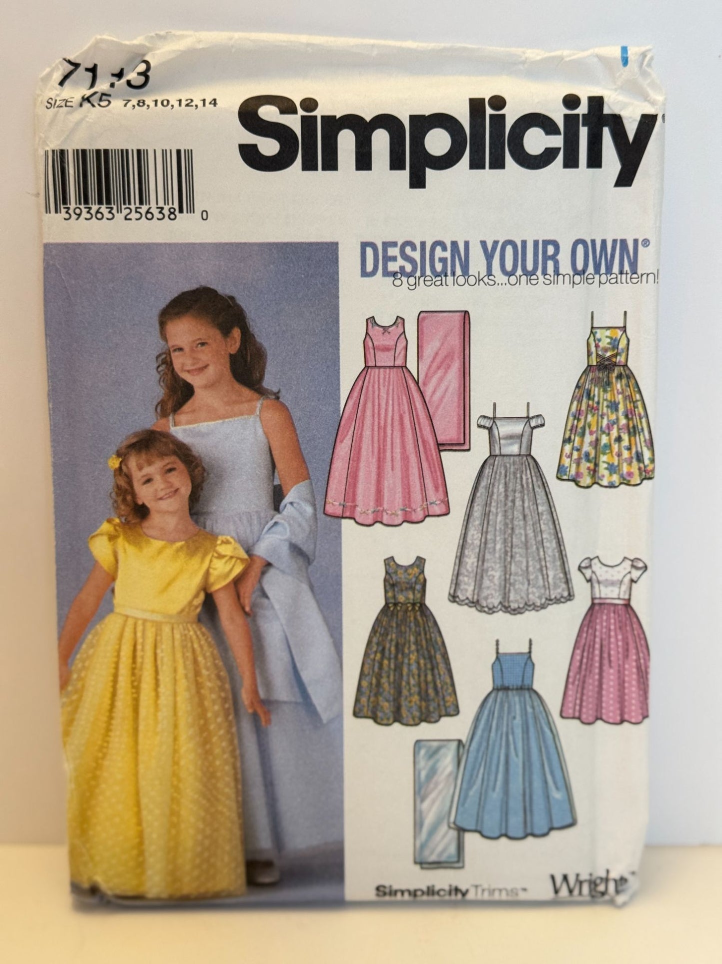 Simplicity Sewing Pattern 7113 Flower Girl Dress Design Your Own Shawl 7-14 UC