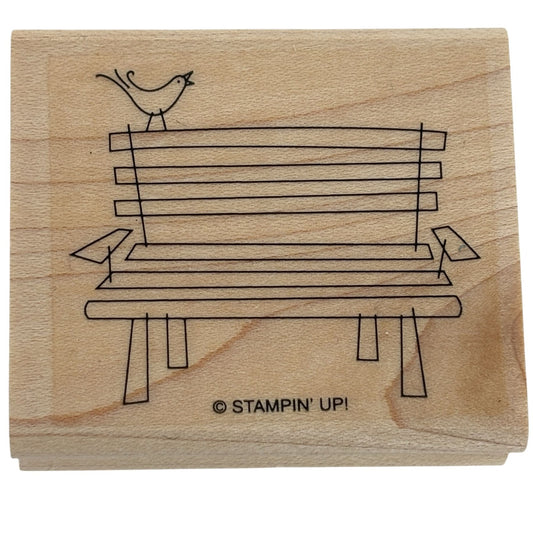 Stampin Up Wood Rubber Stamp Park Bench Bird Garden Nature Relax Sit Card Making