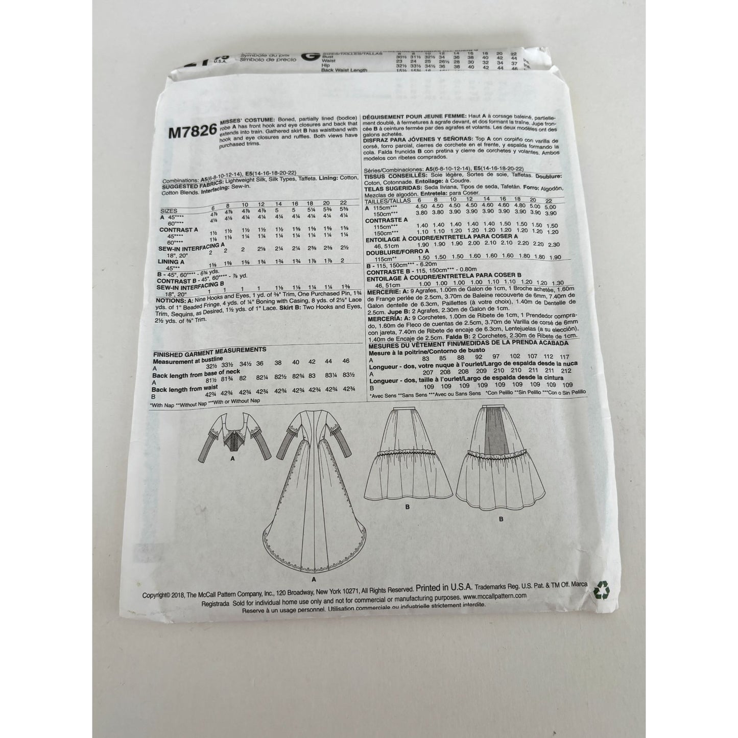 McCalls M7826 Costume Sewing Pattern Colonial Dress Historical Gown Uncut 14-22 Angela Clayton