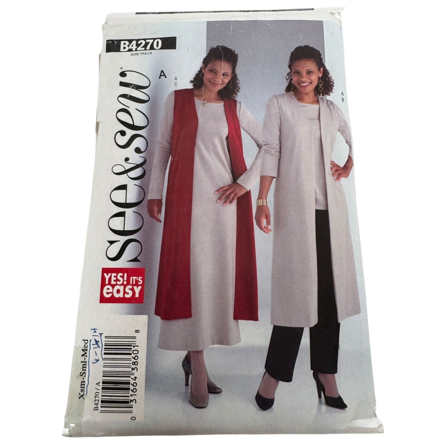 Butterick See and Sew Sewing Pattern B4270 Vest Tunic Dress Pants XS S M 6-14 UC