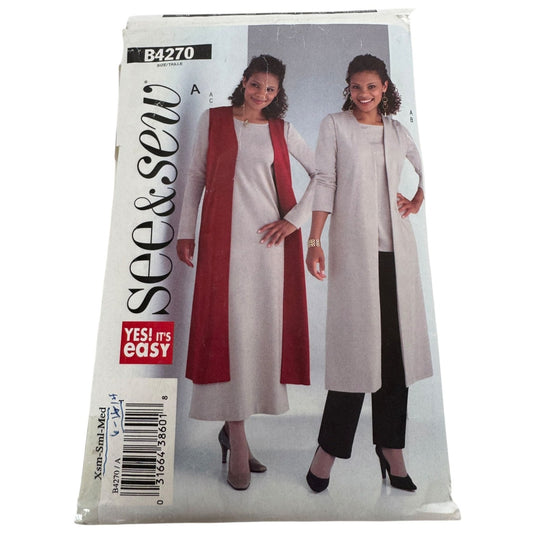 Butterick See and Sew Sewing Pattern B4270 Vest Tunic Dress Pants XS S M 6-14 UC