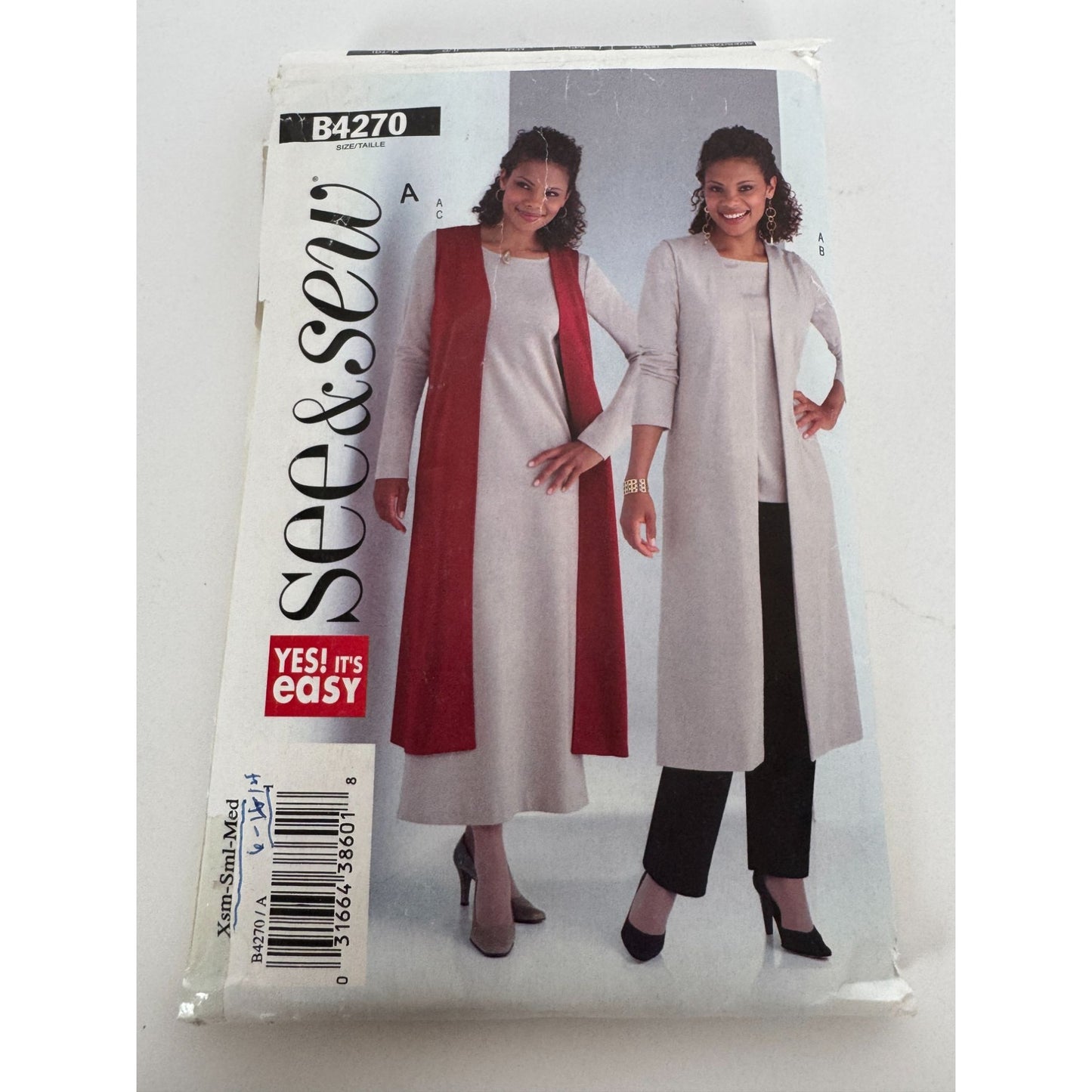 Butterick See and Sew Sewing Pattern B4270 Vest Tunic Dress Pants XS S M 6-14 UC