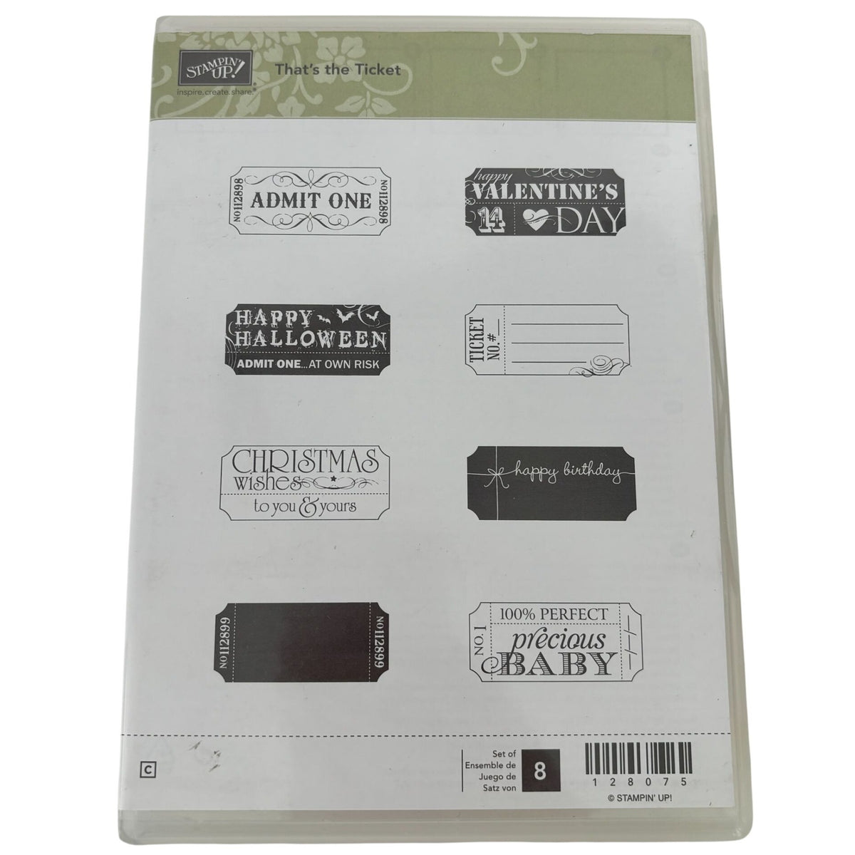 Stampin Up Clear Mount Rubber Stamps Thats the Ticket Tags Halloween Admit One Christmas