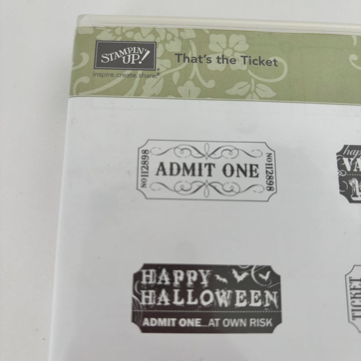 Stampin Up Clear Mount Rubber Stamps Thats the Ticket Tags Halloween Admit One Christmas