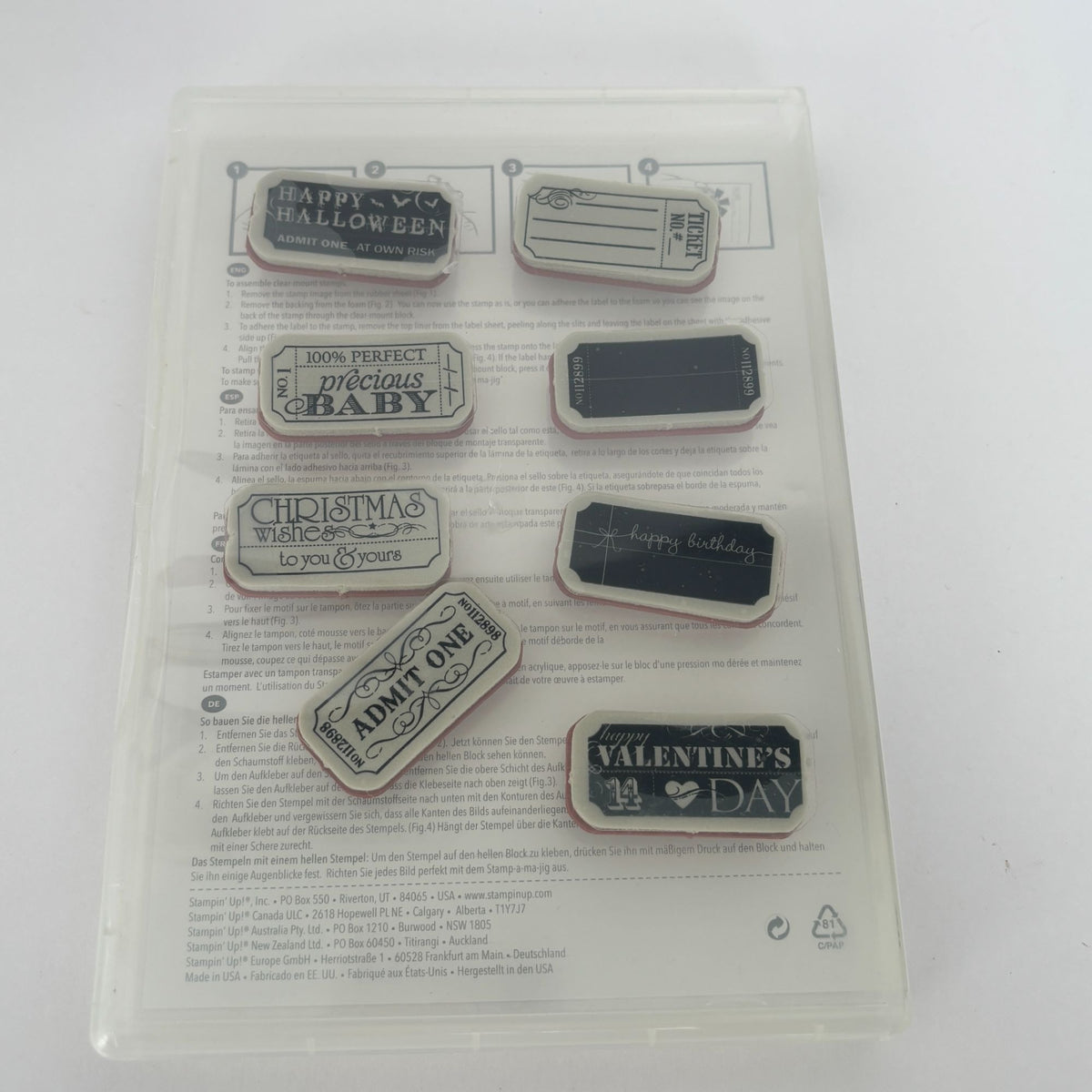 Stampin Up Clear Mount Rubber Stamps Thats the Ticket Tags Halloween Admit One Christmas