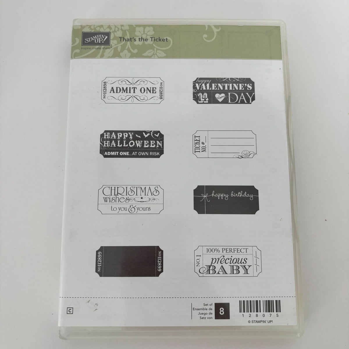 Stampin Up Clear Mount Rubber Stamps Thats the Ticket Tags Halloween Admit One Christmas
