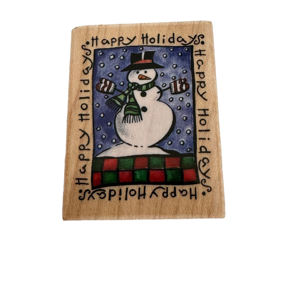 Rubber Stampede Stamp Happy Holidays Snowman Christmas Winter Greeting Snow