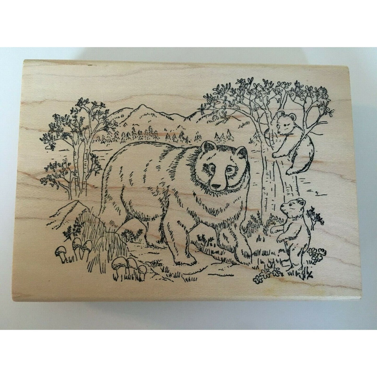 Purple Daisy Designs Rubber Stamp Bear Family in Woods Cub Nature Woods Forest