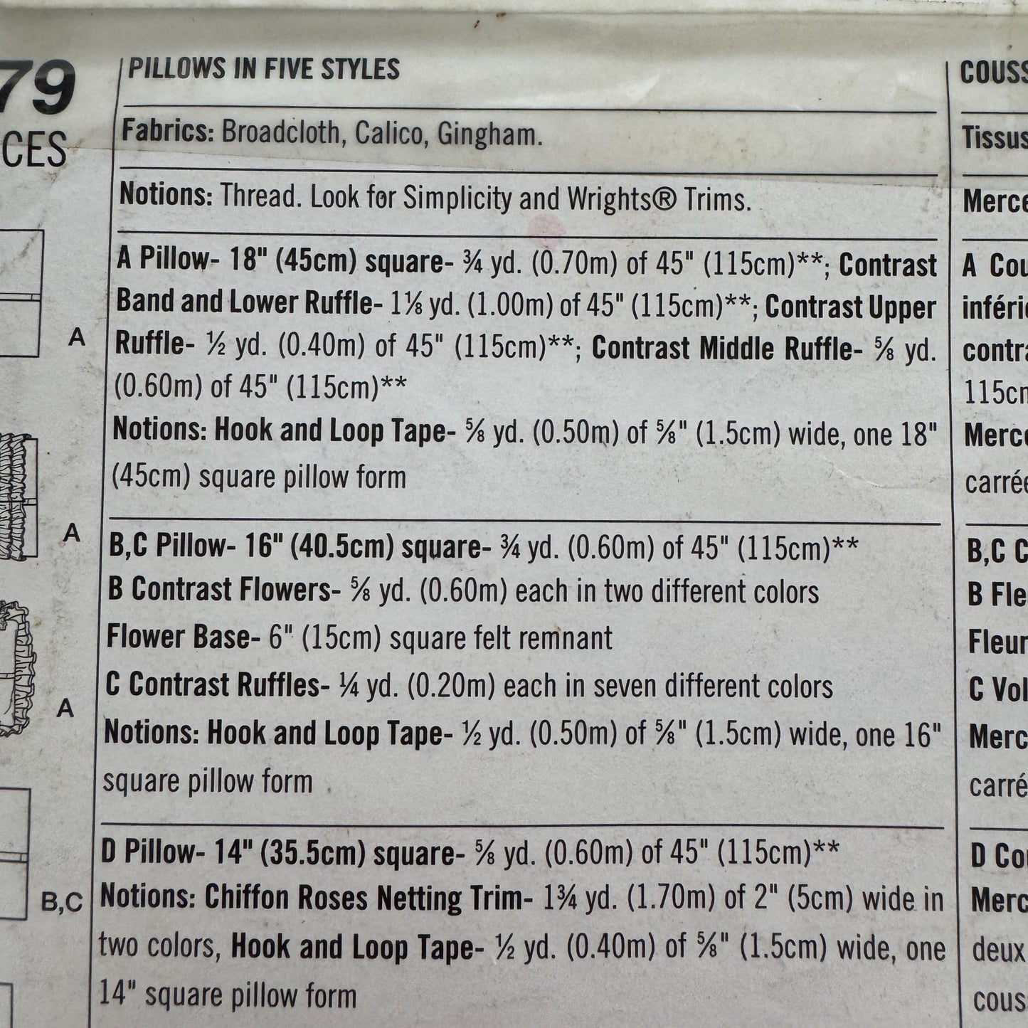 Simplicity Sewing Pattern 1679 Pillows Square Ruffles Couch Bedroom Home Decor