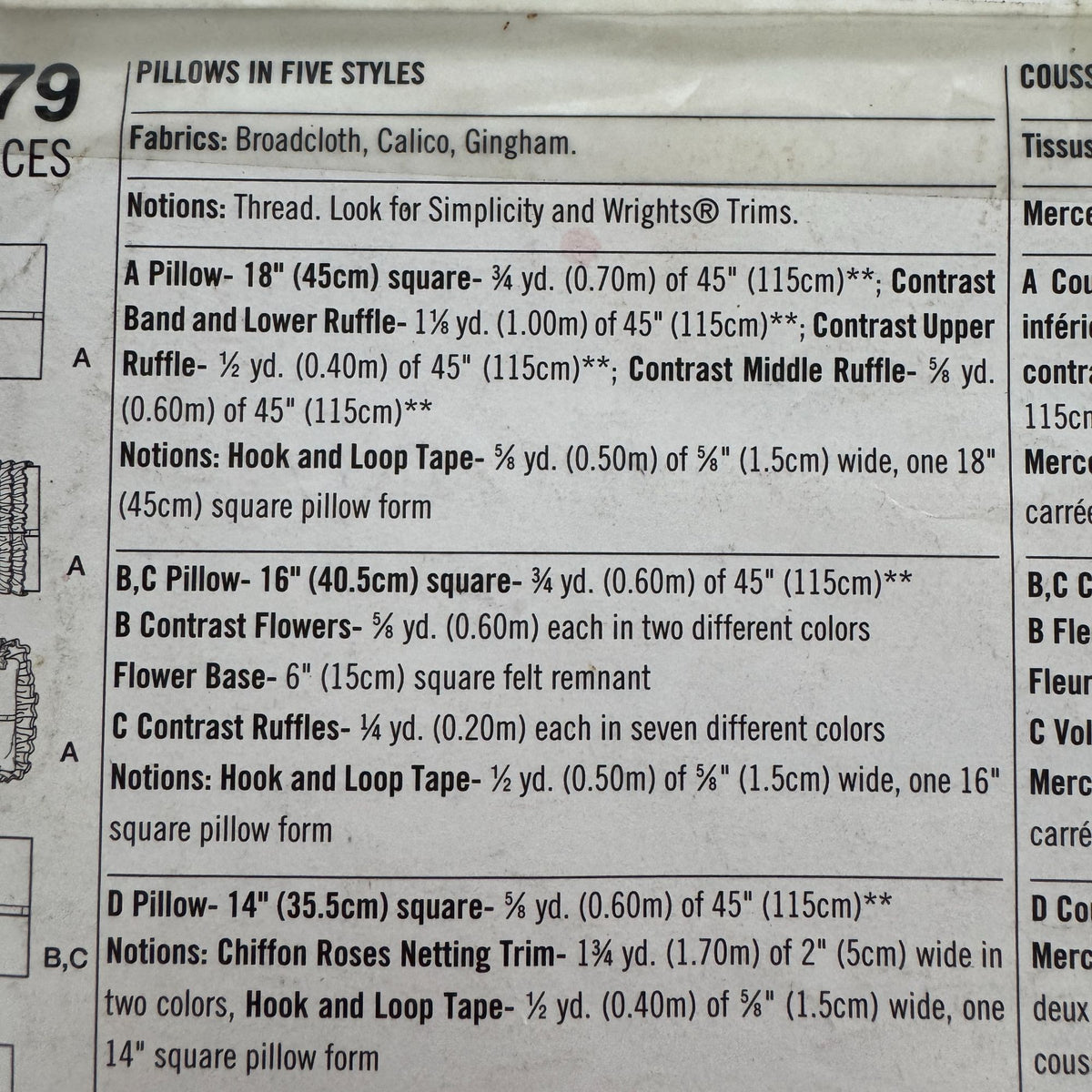 Simplicity Sewing Pattern 1679 Pillows Square Ruffles Couch Bedroom Home Decor