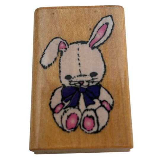 Comotion Wood Mounted Rubber Stamp Cute Bunny Rabbit Toy Spring Easter 253 Vtg